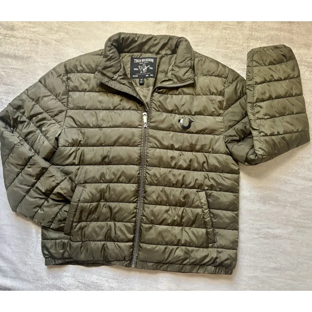 True Religion  Olive Green Puffer Lightweight Puffer Jacket Size XL